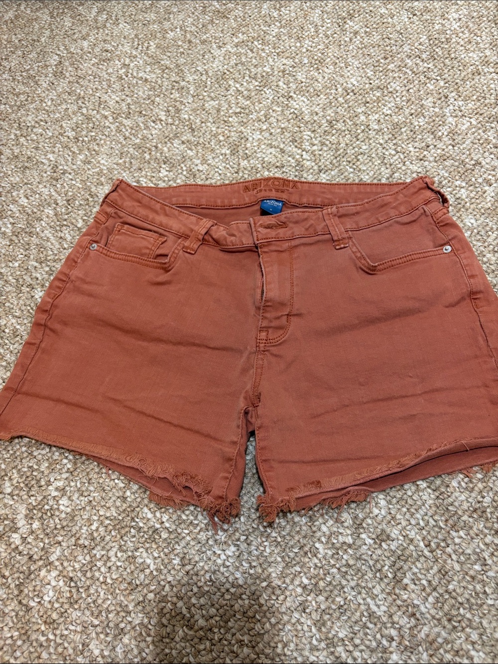 Arizona Jean Company Rust-Toned Frayed Hem Denim Shorts